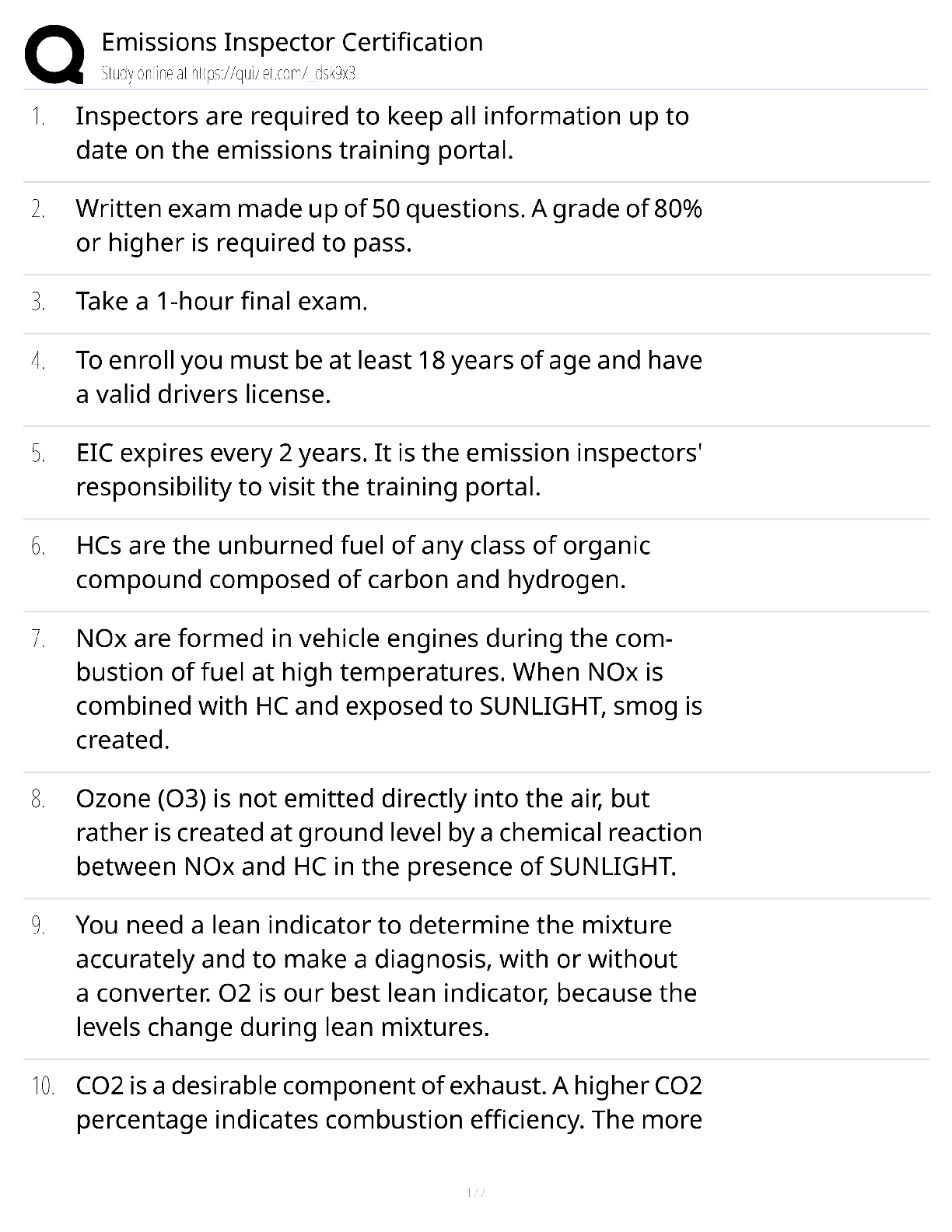 Recommended document preview for Emissions Inspector Certification / score 100% / new version / study guide