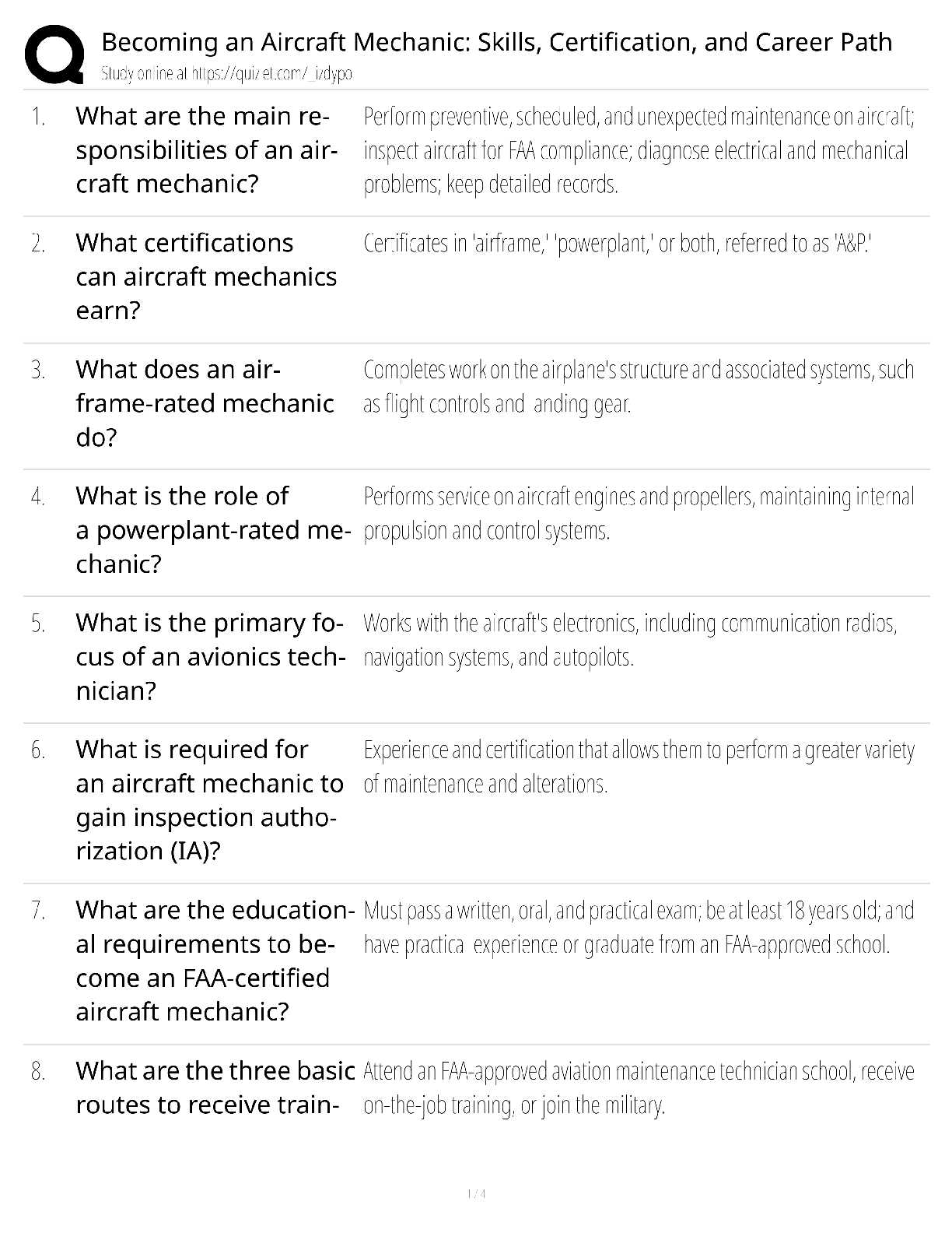 Preview of Aircraft Mechanic Skills / certification career path / score 100% / new version / A&P study