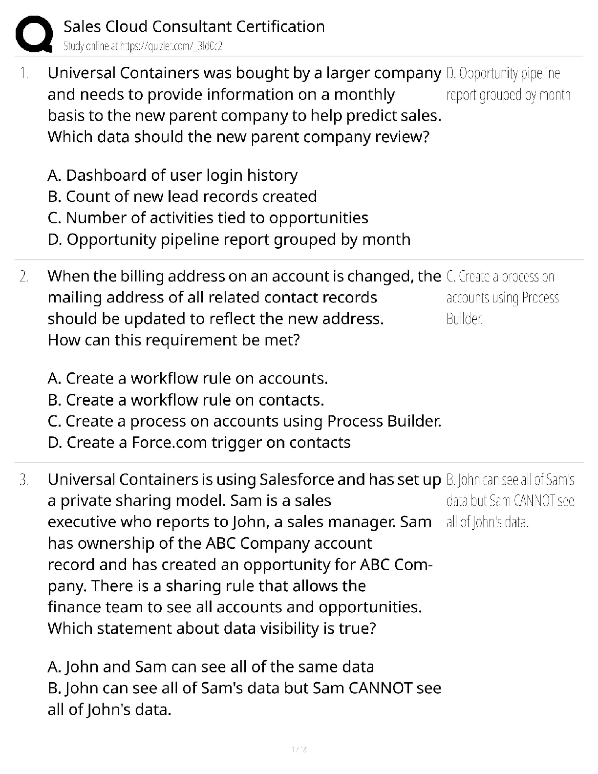 Preview of Sales Cloud Consultant / certification / score 100% / new version / Salesforce study
