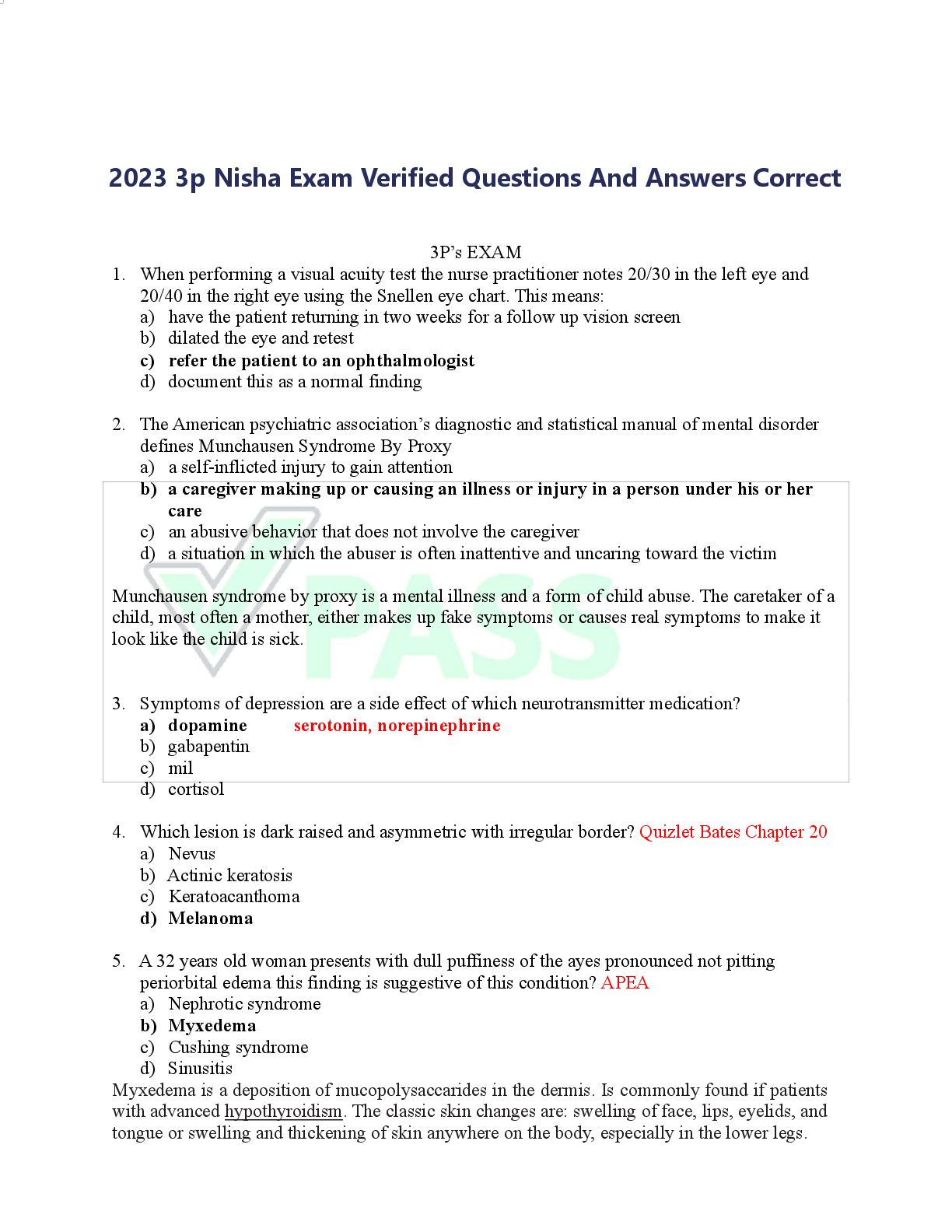 Preview of 2023 3p Nisha Exam Verified Questions And Answers Correct