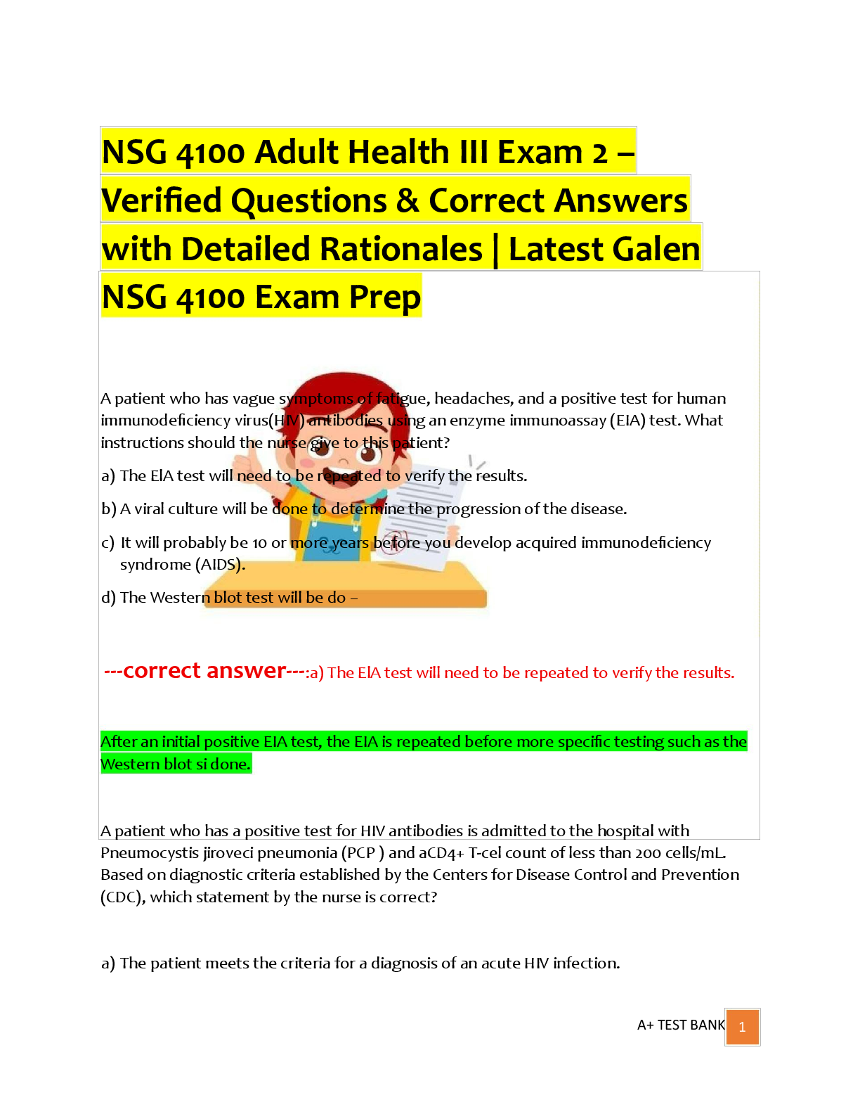 Recommended document preview for NSG 4100 Adult Health III Exam 2 – Verified Questions & Correct Answers with Detailed Rationales | Latest Galen NSG 4100 Exam Prep