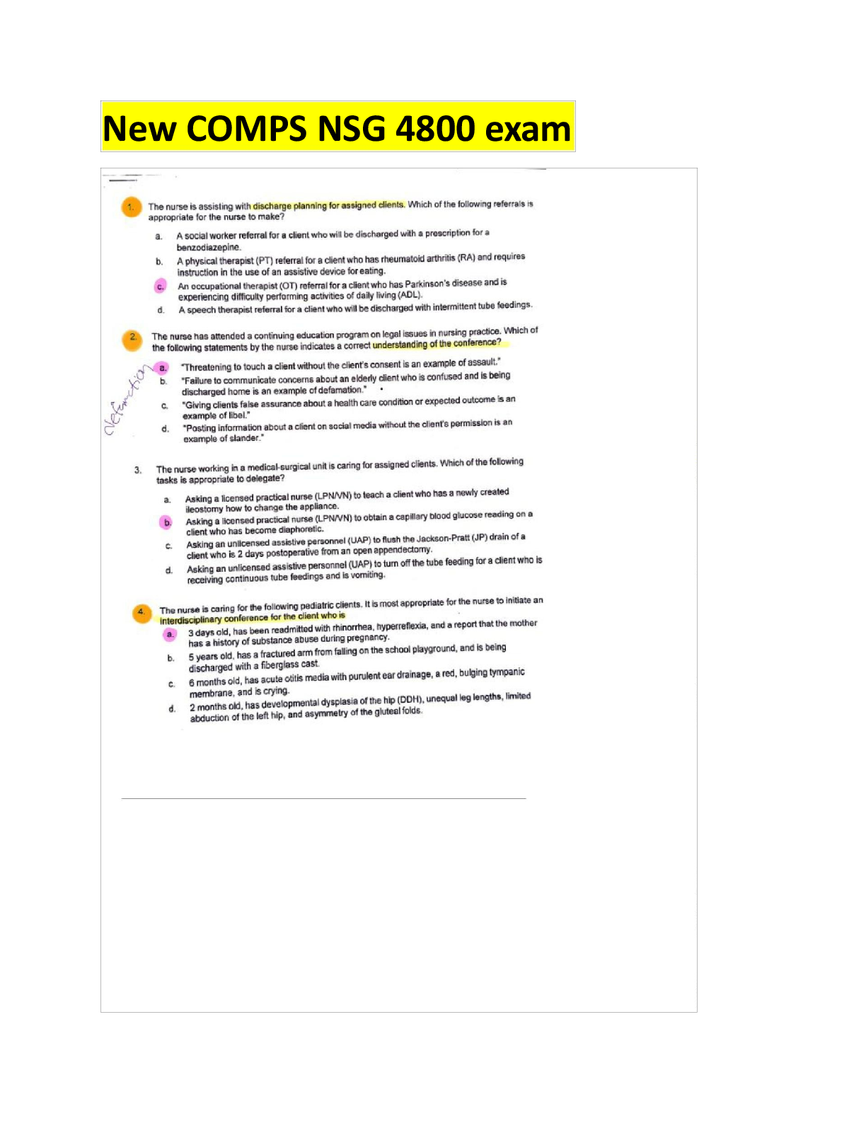 Recommended document preview for New COMPS NSG 4800 exam