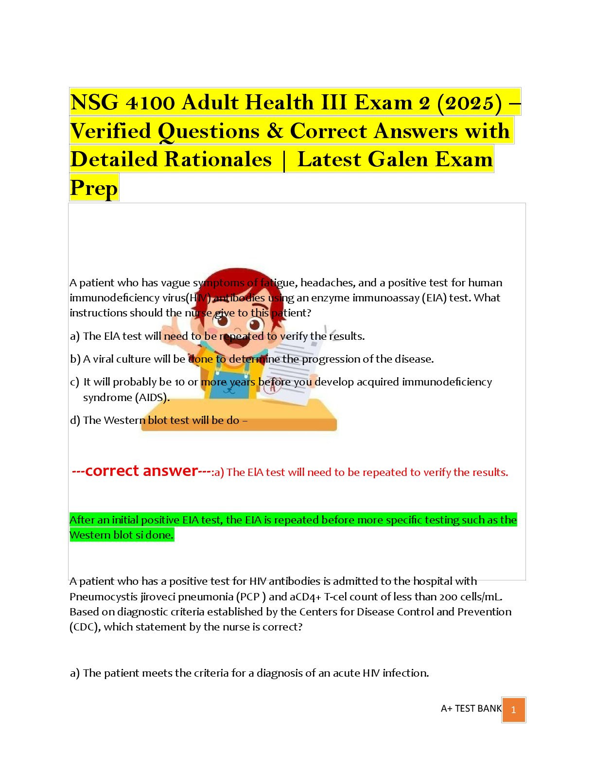 Recommended document preview for NSG 4100 Adult Health III Exam 2 (2025) – Verified Questions & Correct Answers with Detailed Rationales | Latest Galen Exam Prep