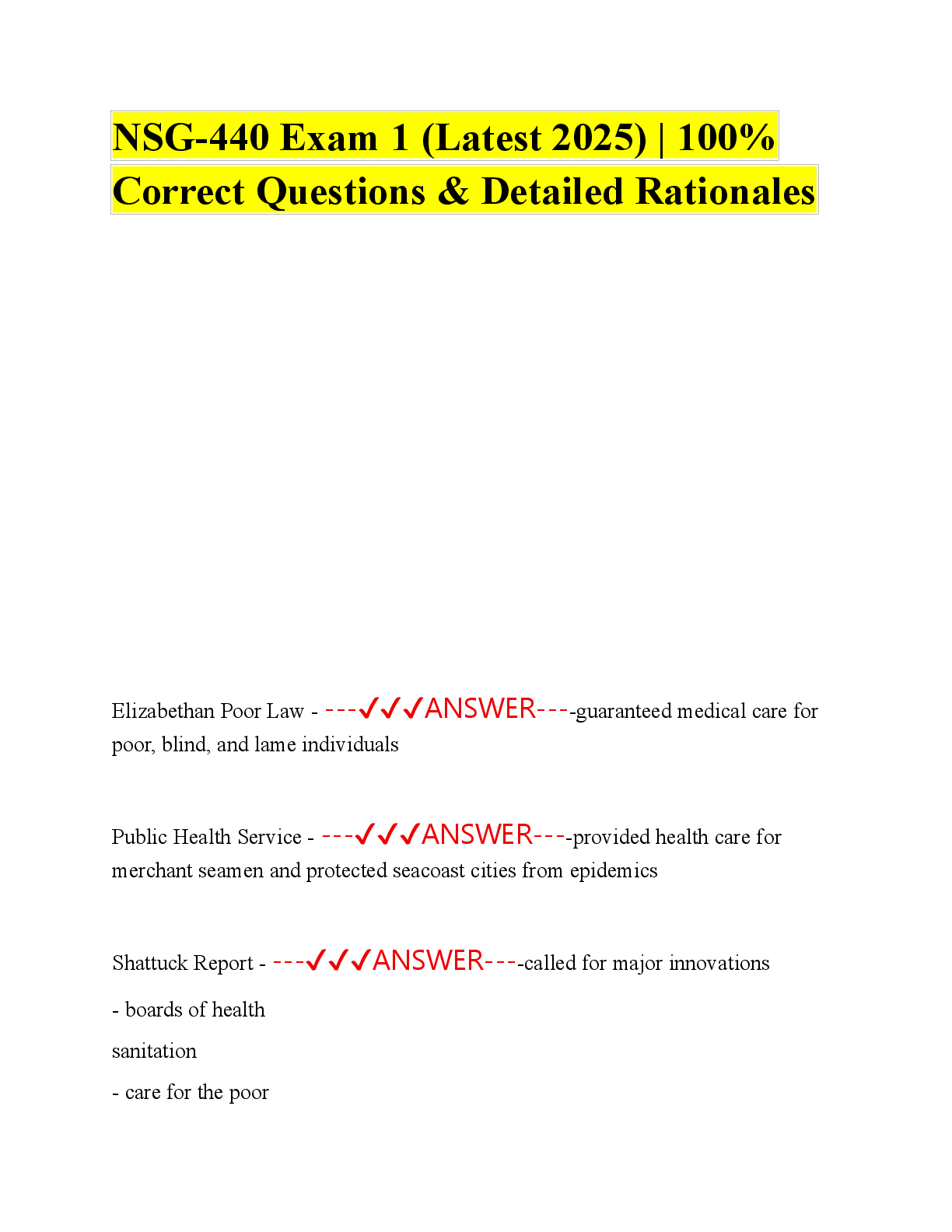 Recommended document preview for NSG-440 Exam 1 (Latest 2025) | 100% Correct Questions & Detailed Rationales