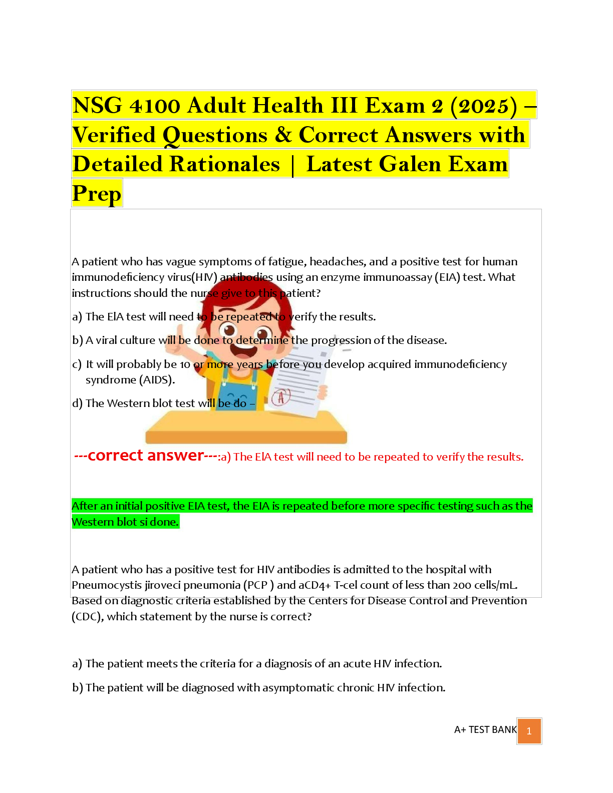 Recommended document preview for NSG 4100 Adult Health III Exam 2 (2025) – Verified Questions & Correct Answers with Detailed Rationales | Latest Galen Exam Prep