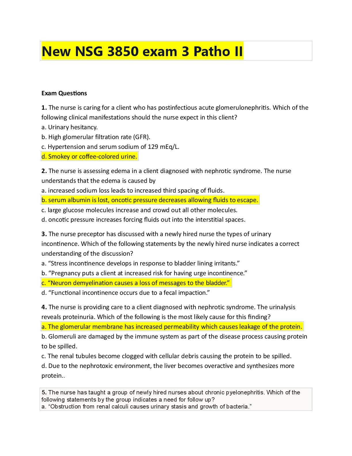 Recommended document preview for New NSG 3850 exam 3 Patho II