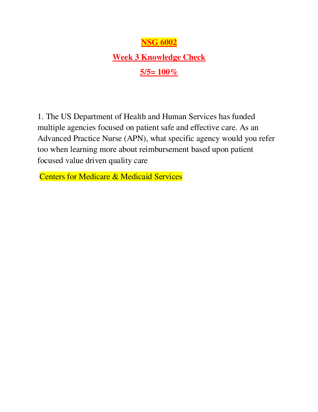 Preview image for NSG 6002 Week 3 Knowledge Check, NSG 6002 Knowledge Check-NSG 6002 Healthcare Policy and Promotion, South University
