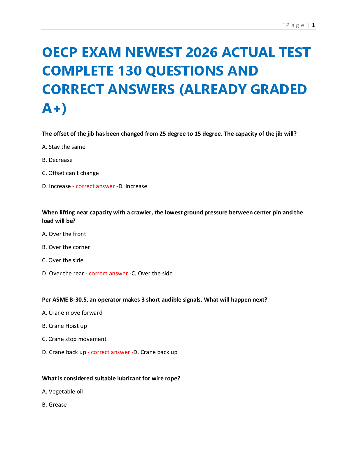Recommended document preview for OECP EXAM NEWEST 2026 ACTUAL TEST  COMPLETE 130 QUESTIONS AND  CORRECT ANSWERS (ALREADY GRADED  A+)