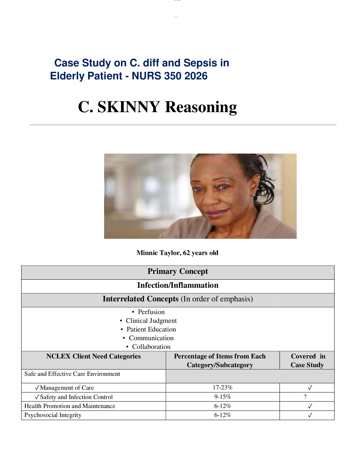 Preview of Case Study on C. diff and Sepsis in             Elderly Patient - NURS 350 2026