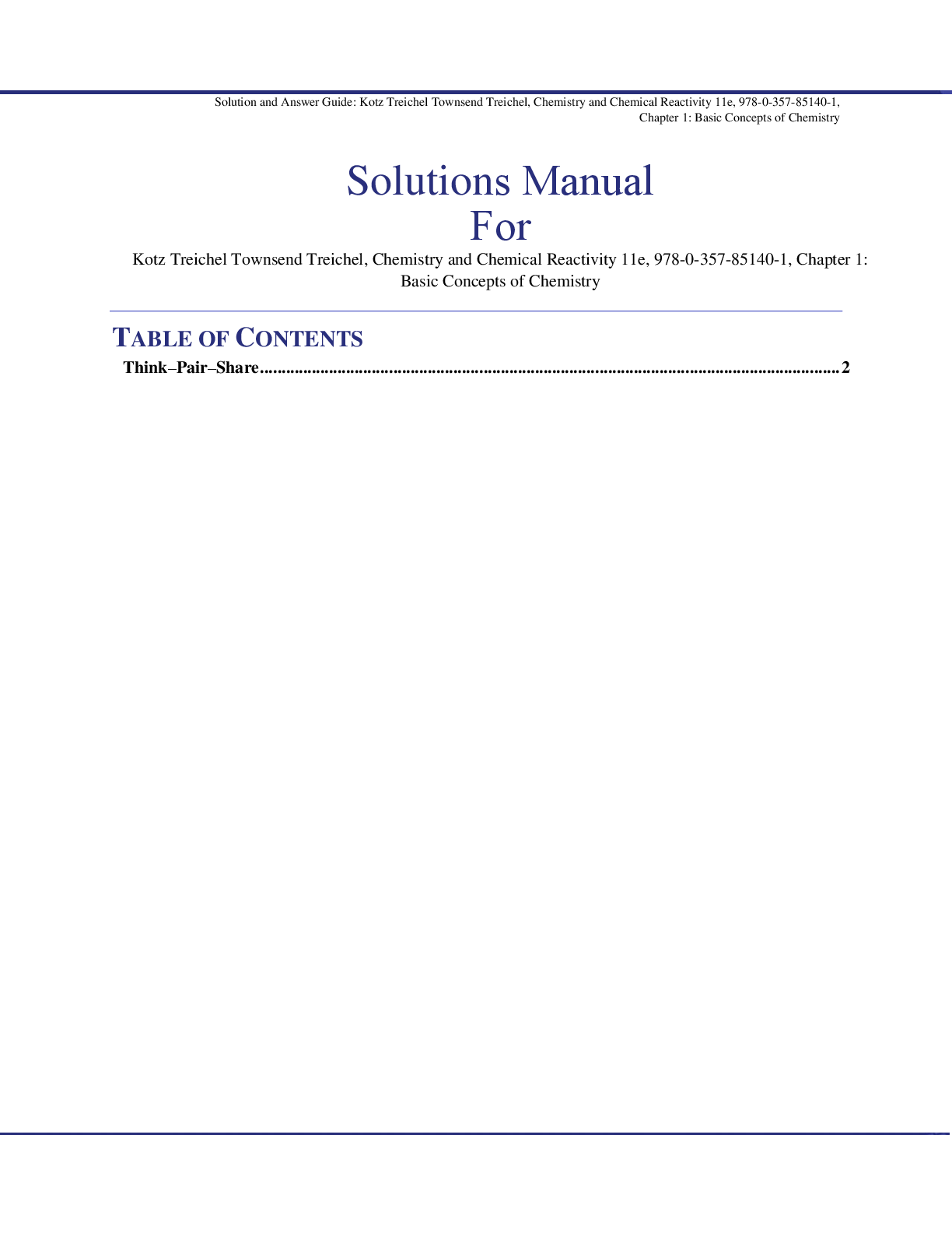 Recommended document preview for Chemistry & Chemical Reactivity 11th Edition By John Kotz, Paul Treichel, John Townsend, David Treichel Solution Manual