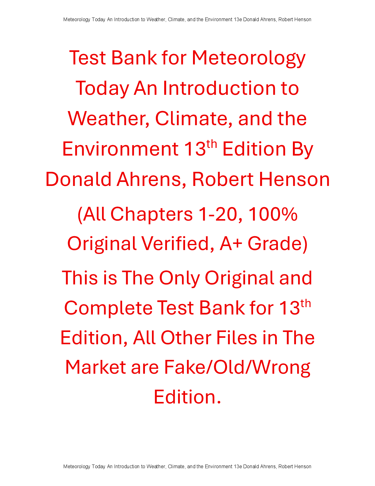 Preview of Test Bank Meteorology Today An Introduction to Weather, Climate, and the Environment 13th Edition By Donald Ahrens, Robert Henson