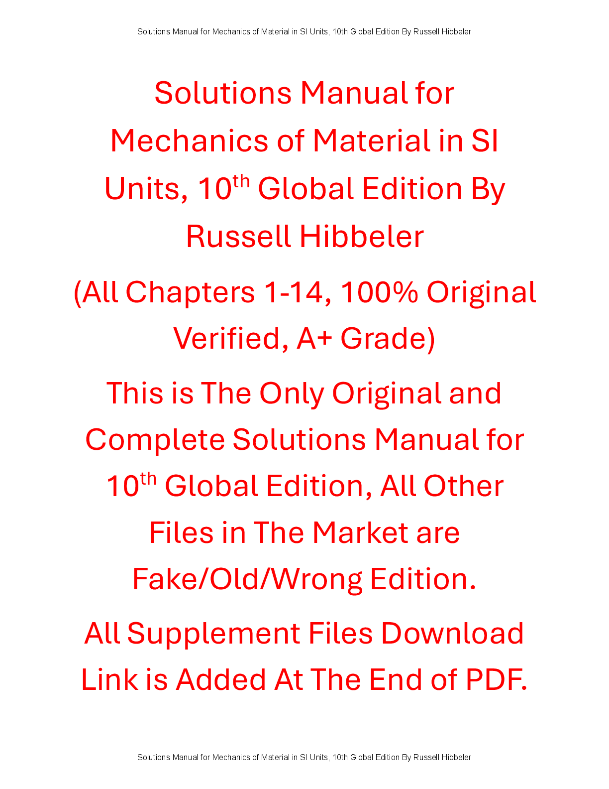 Preview of Solutions Manual for Mechanics of Material in SI Units 10th Global Edition By Russell Hibbeler