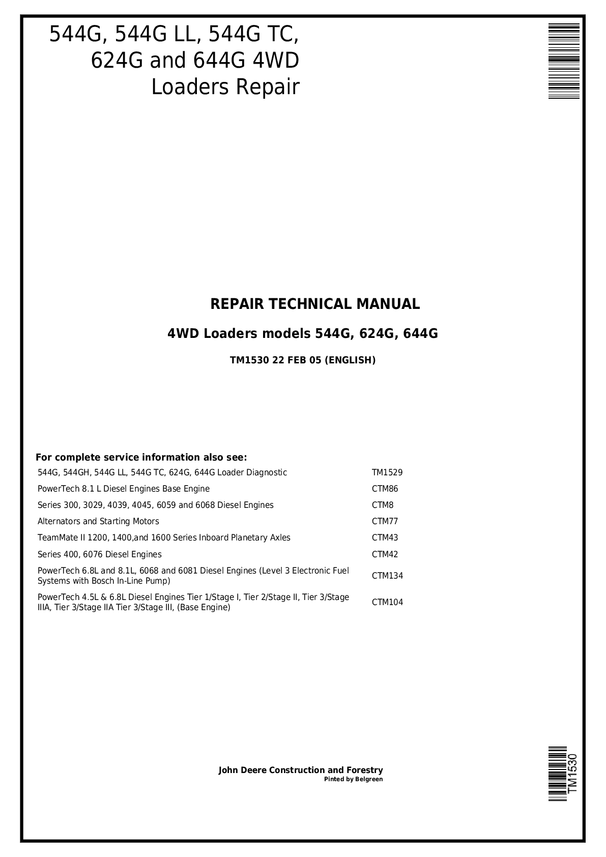 Preview image for John Deere 544G, 544G LL TC 624G Loader Service Repair Manual