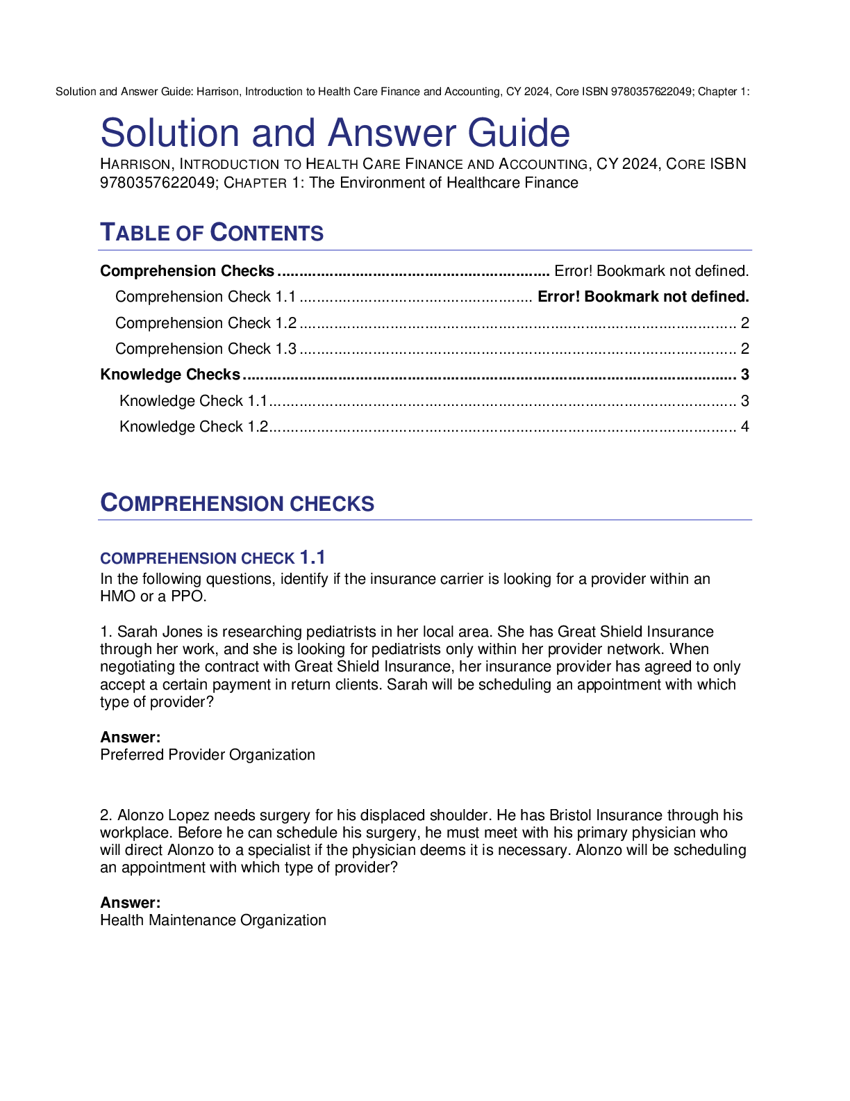 Preview of Introduction to Health Care Finance and Accounting 2nd Edition By Carlene Harrison Solution Manual