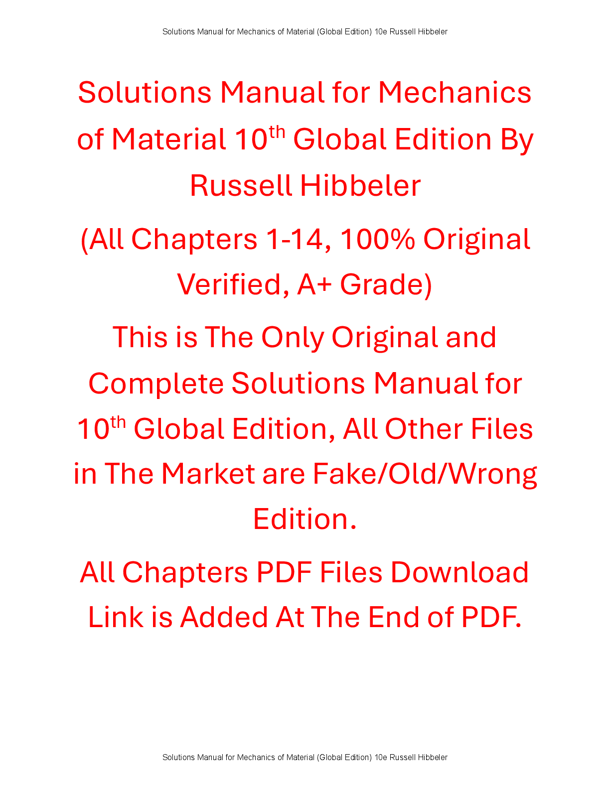 Preview of Solutions Manual Mechanics of Material 10th Global Edition By Russell Hibbeler