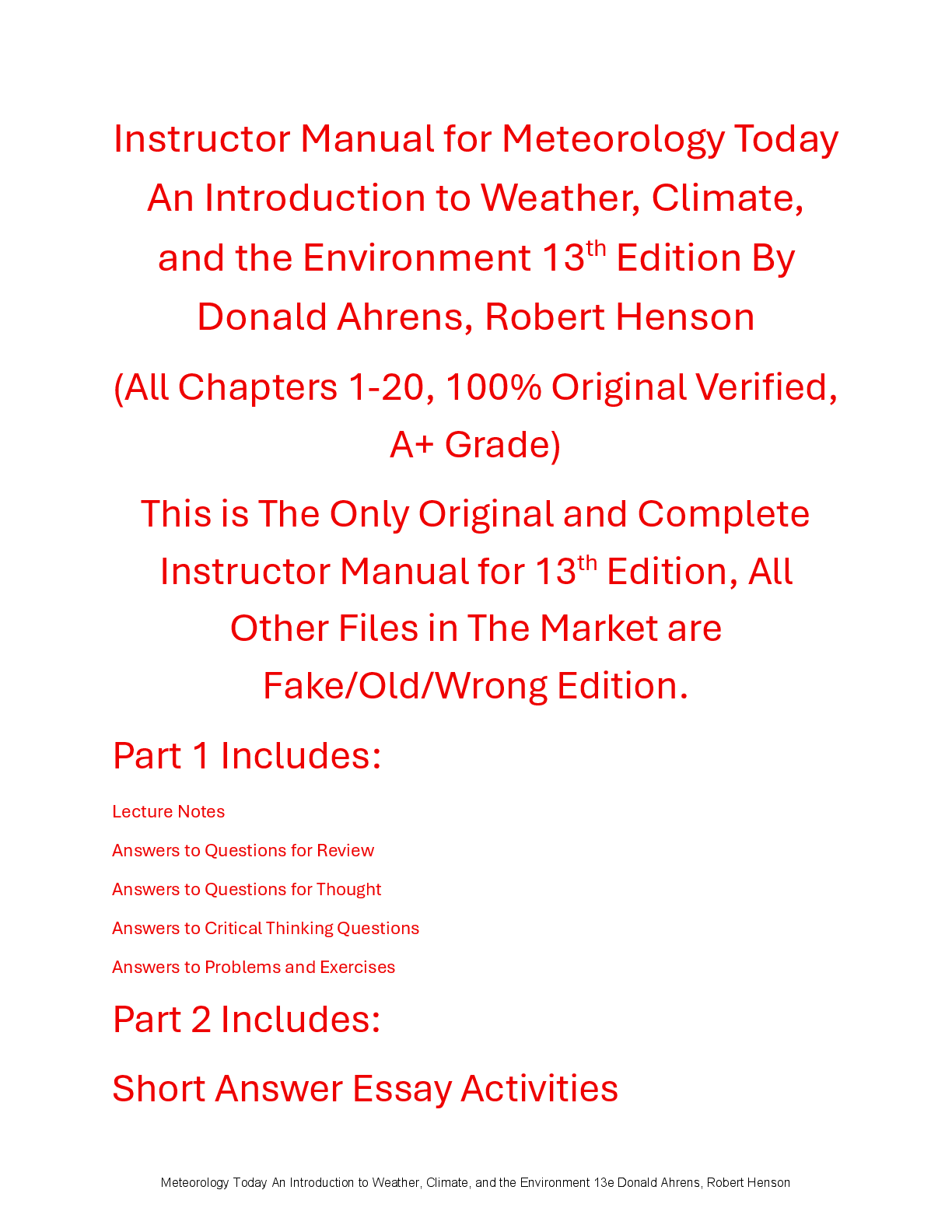 Preview of Instructor Manual Meteorology Today An Introduction to Weather, Climate, and the Environment 13th Edition By Donald Ahrens, Robert Henson