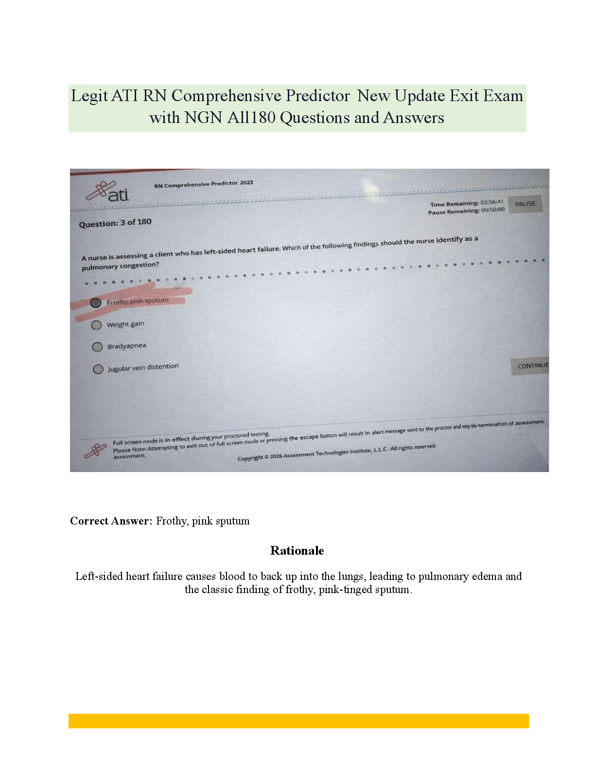Preview of ATI RN Comprehensive Predictor Exit Exam 2026 with NGN: 180 Real Screenshot Questions & An
