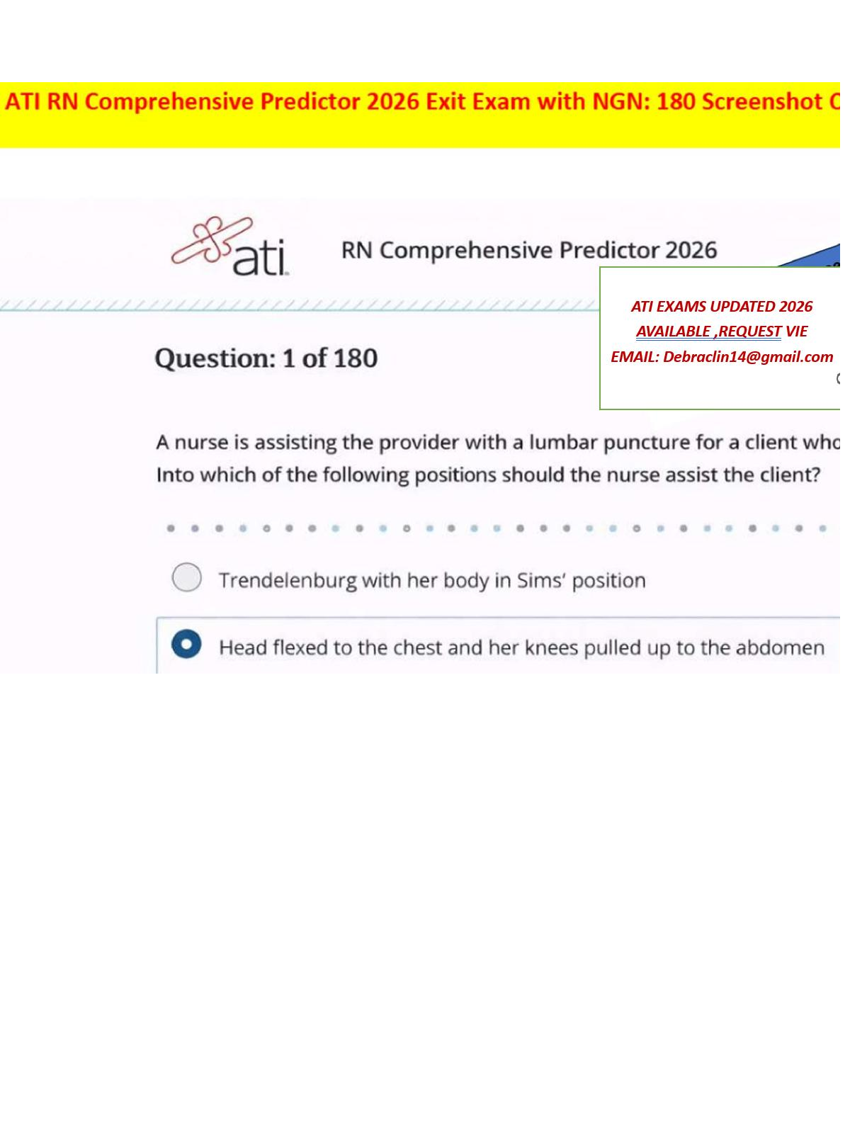 Recommended document preview for Actual ATI RN Comprehensive Predictor 2026 Exit Exam with NGN 100% Verified Answers 180 Questions to Pass 2026 RN ATI Comprehensive Predictor 2026 Exit Exam with NGN 180 Q & A