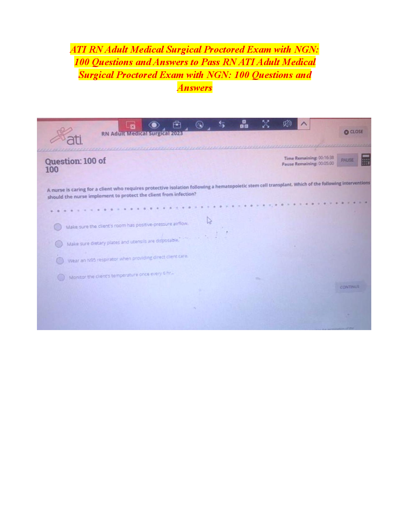 Preview of Approved ATI RN Adult Medical Surgical 2023 Actual & Retake Proctored Exam with NGN 100 Cl