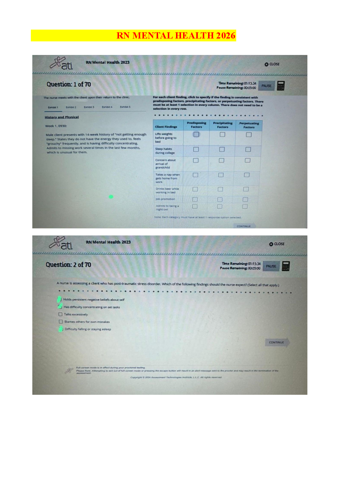 Preview of Actual ATI RN Mental Health 2026 NGN Proctored Exam 70 Questions and Answers Pass Guarante