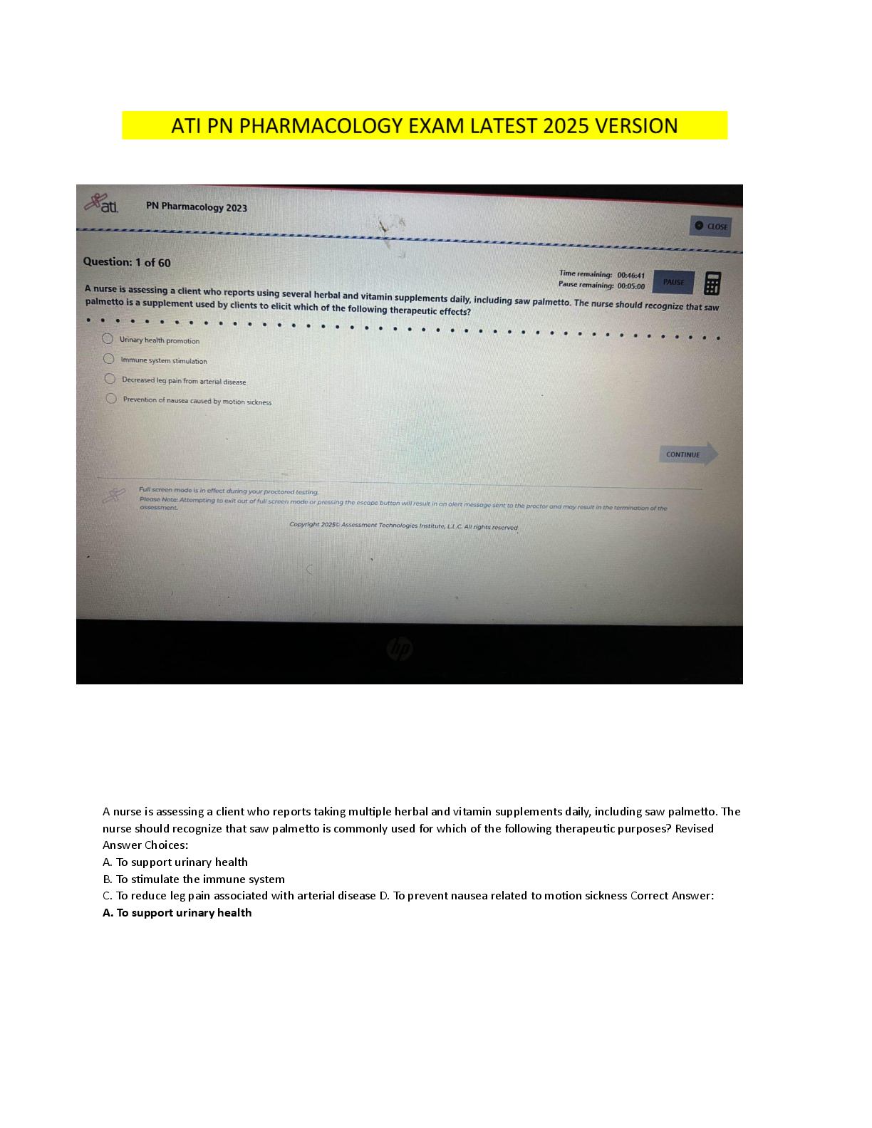 Preview of ATI PN Pharmacology Proctored Exam 2025/2026 with NGN: 60 Verified Screenshot Questions and Answers | 100% from ATI | Assures Highest Score