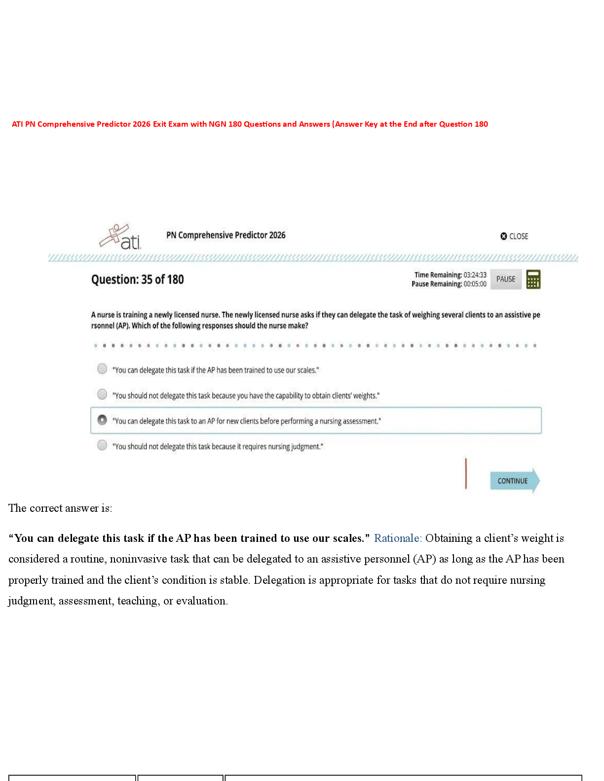 Preview of ATI PN Comprehensive Proctored Exam 2026 with NGN (180 Real Exam Questions and Answers) - Complete Actual Exam for PN Comprehensive 2023