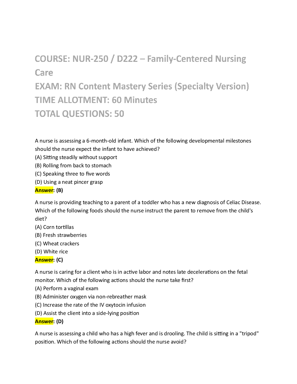 Recommended document preview for NUR-250  D222  Family Centered Nursing Care