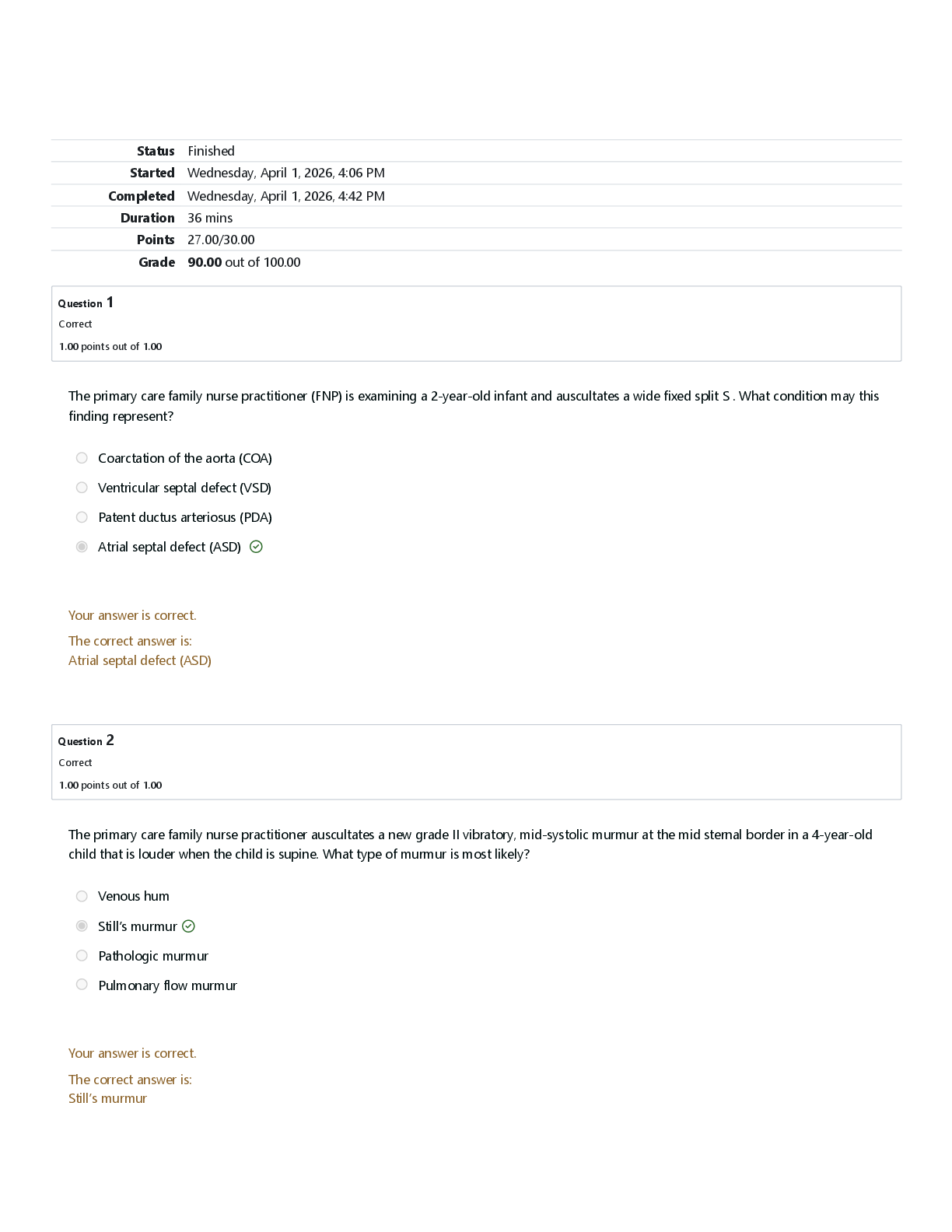Preview of NUR 588 / N588 Quiz 4 Attempt review | American Sentinel Classroom