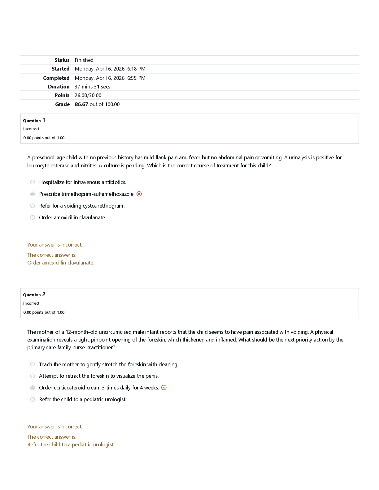 Preview of NUR 588 / N588 Quiz 5 Attempt review | American Sentinel Classroom