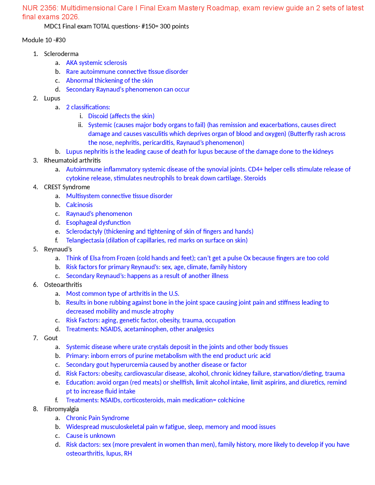 Recommended document preview for NUR 2356: Multidimensional Care I Final Exam Mastery Roadmap, exam review guide an 2 sets of latest final exams 2026.