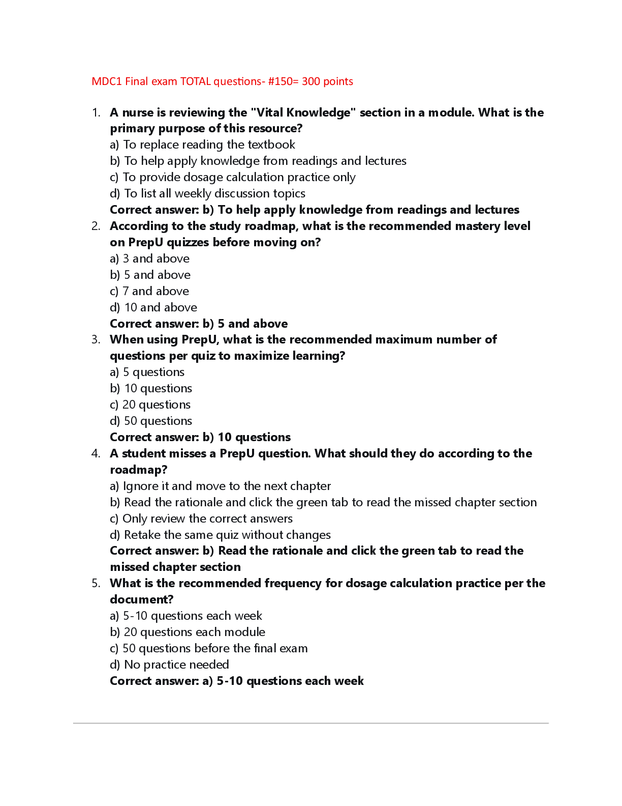 Recommended document preview for MDC1 Final exam TOTAL questions- #150= 300 points | Complete 100% Updated Spring 2026 - Rasmussen.