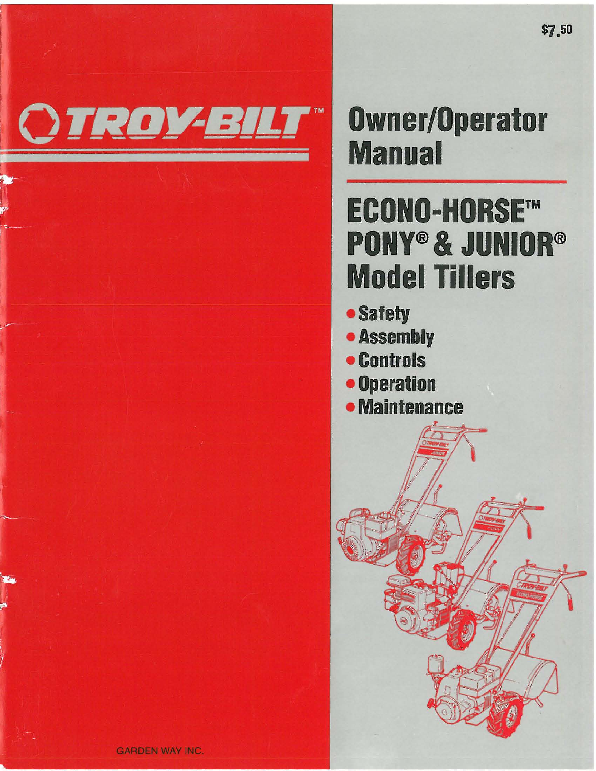 Preview of Troy Bilt Owner Operator manual Econo-Horse Pony Junior model Tillers