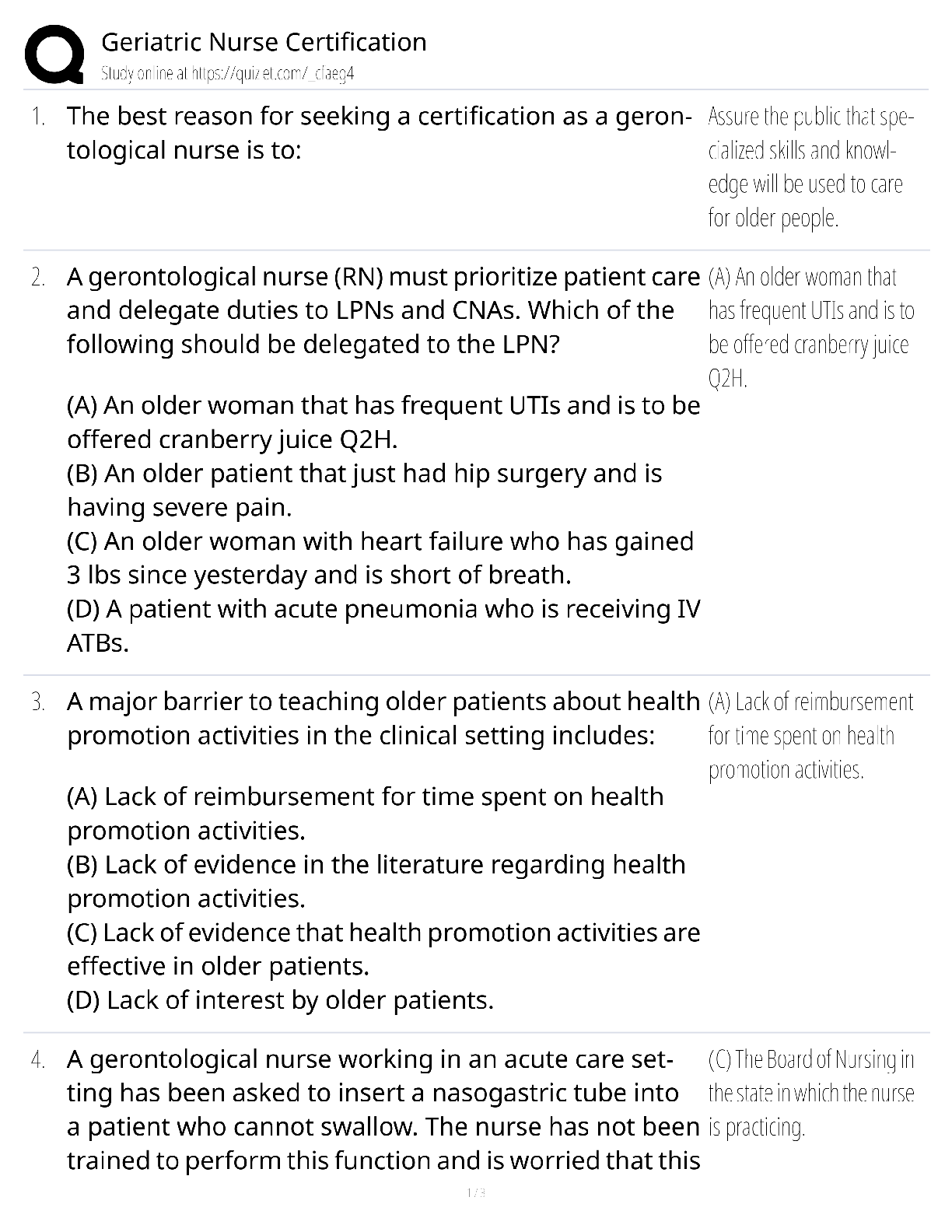 Preview image for Geriatric Nurse Certification / score 100% / 2025 update / RN-BC exam prep study guide