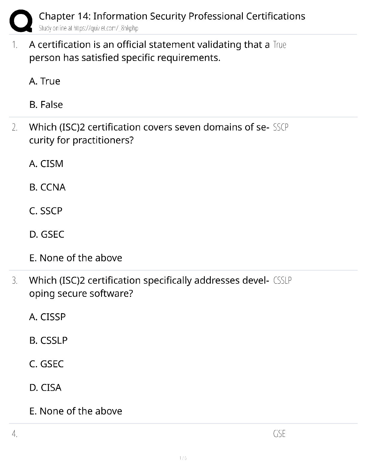 Preview image for Chapter 14 Information Security Professional Certifications / score 100% / 2025 update / CISSP CISM CEH exam prep