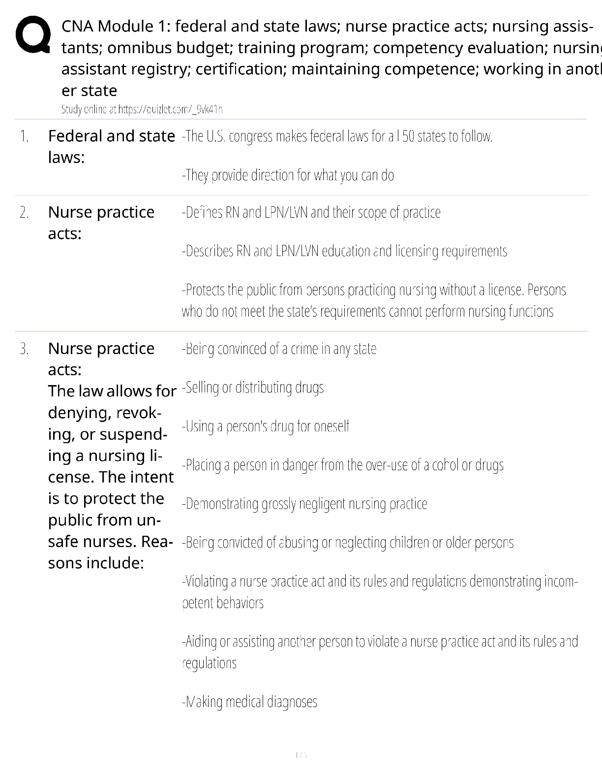 Preview image for CNA Module 1 Federal State Laws Nurse Practice Acts Nursing Assistants / score 100% / 2025 update / CNA exam prep study guide