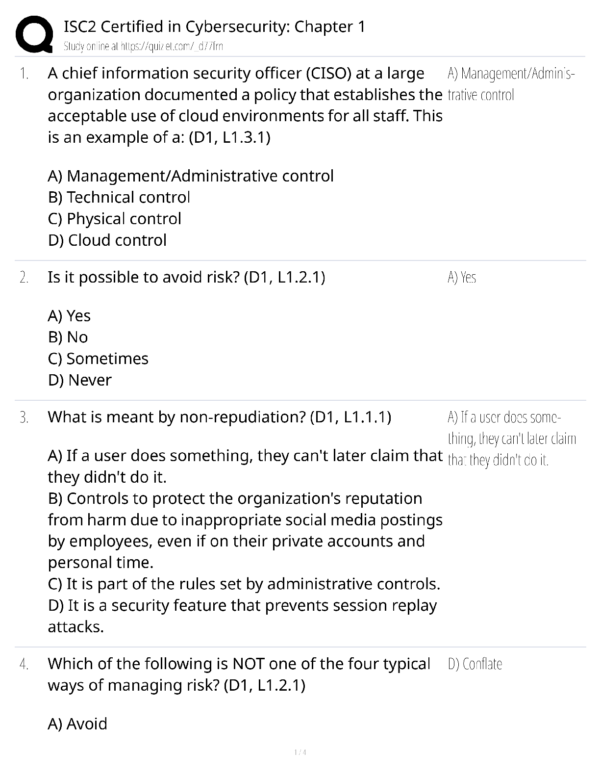 Preview image for ISC2 Certified in Cybersecurity Chapter 1 / score 100% / 2025 update / CC exam prep study guide