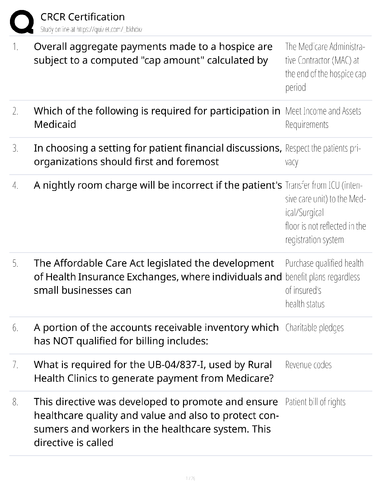 Preview of CRCR Certification / score 100% / 2025 update / healthcare revenue cycle exam prep study guide