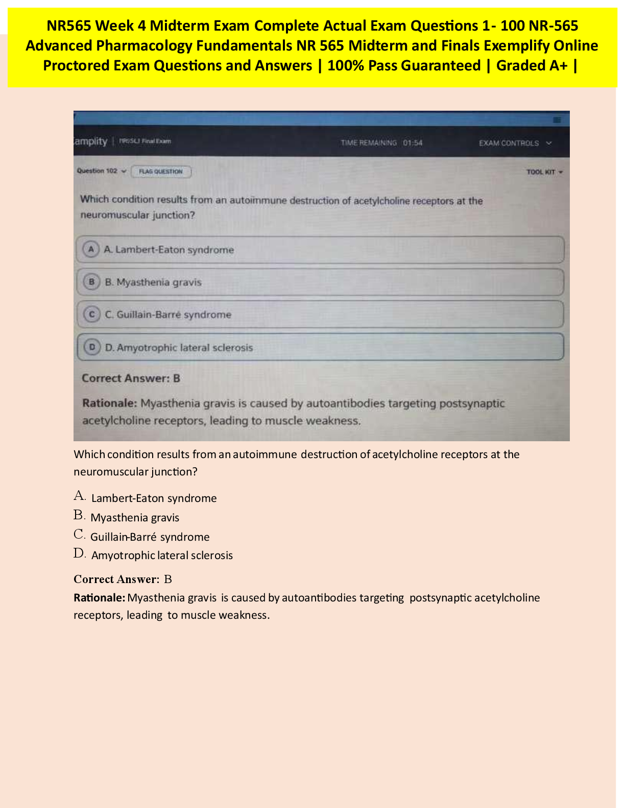 Recommended document preview for NR565 Advanced Pharmacology Week 4 Midterm Exam 2026 | Actual Questions 1–100 | Midterm & Final Examplify Online Proctored Questions and Answers | Latest V erified Edition | 100% Pass Guaranteed | Graded A+