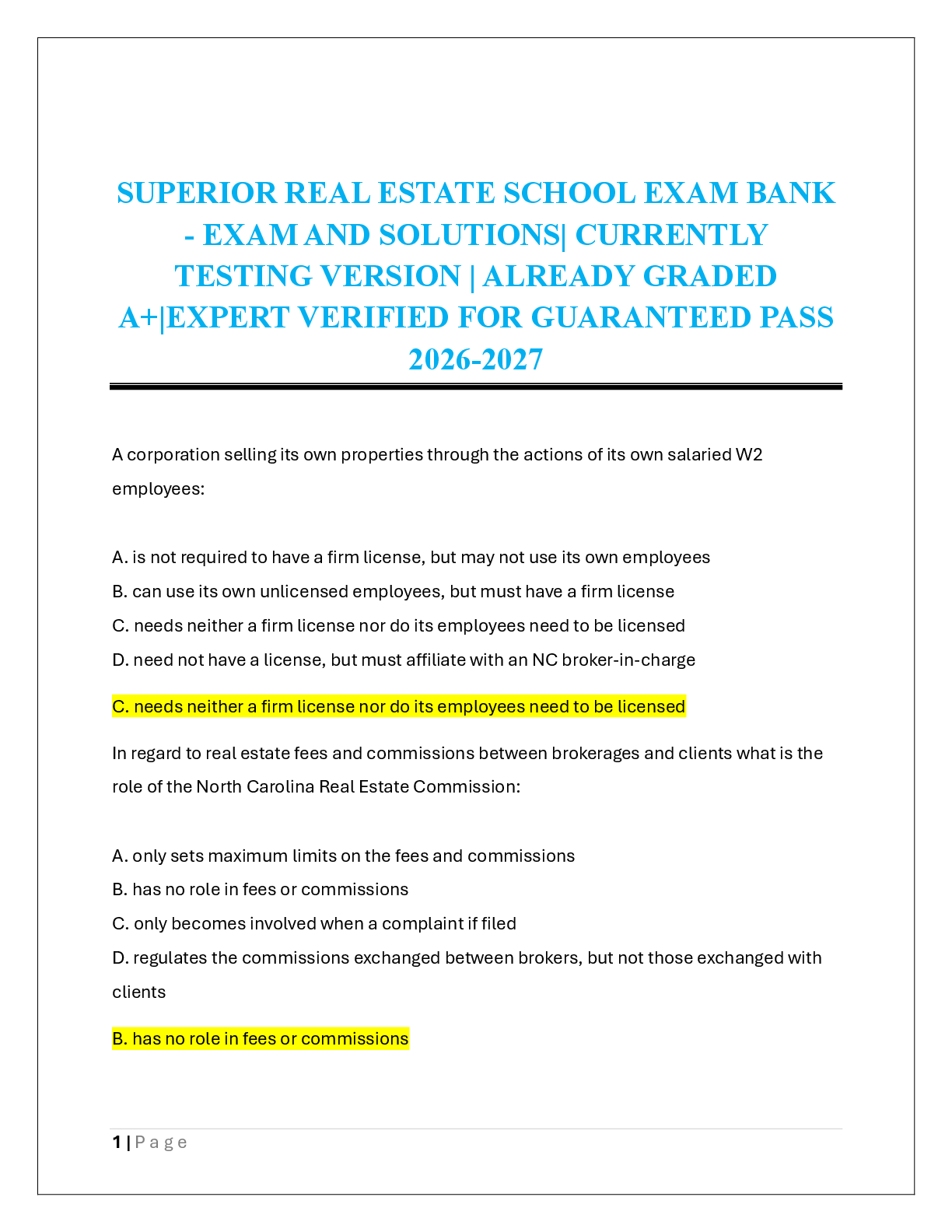 Preview of SUPERIOR REAL ESTATE SCHOOL EXAM BANK