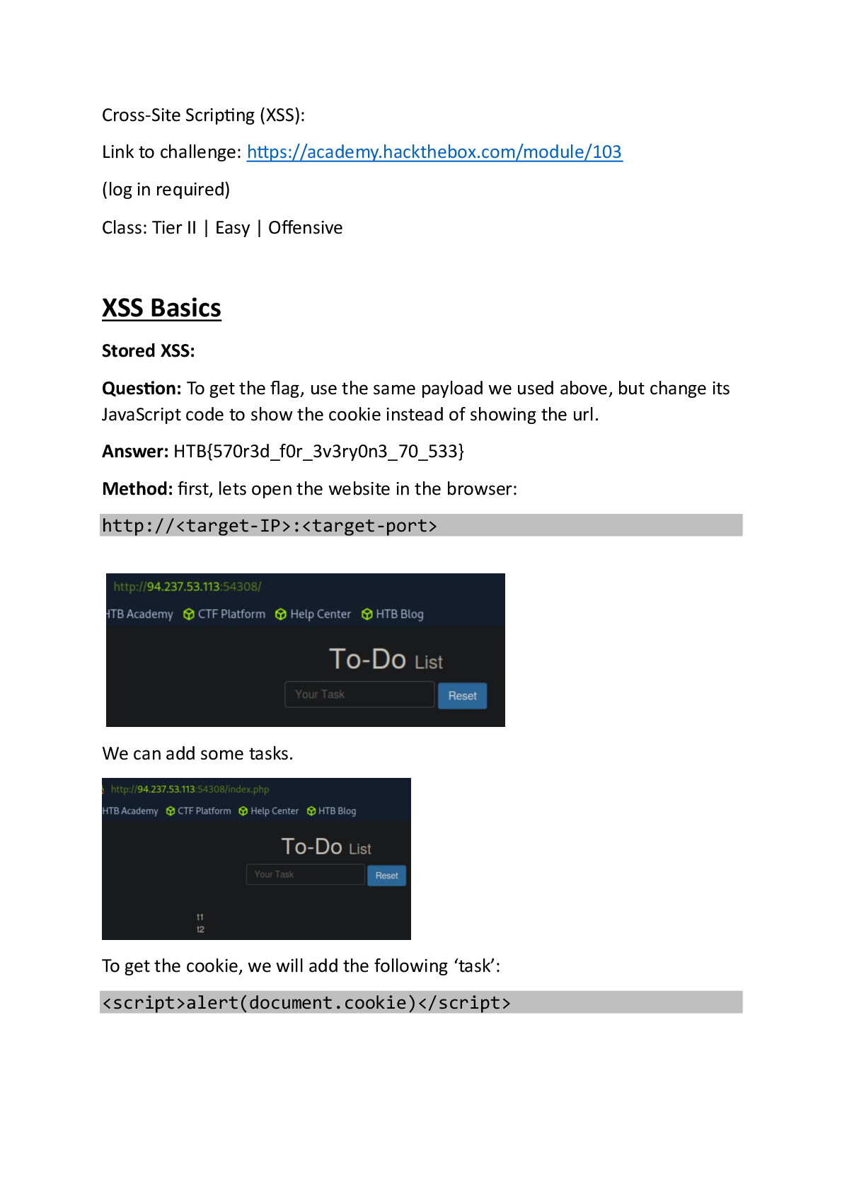 Preview of Cross-Site Scripting (XSS) Hack The box Module 103