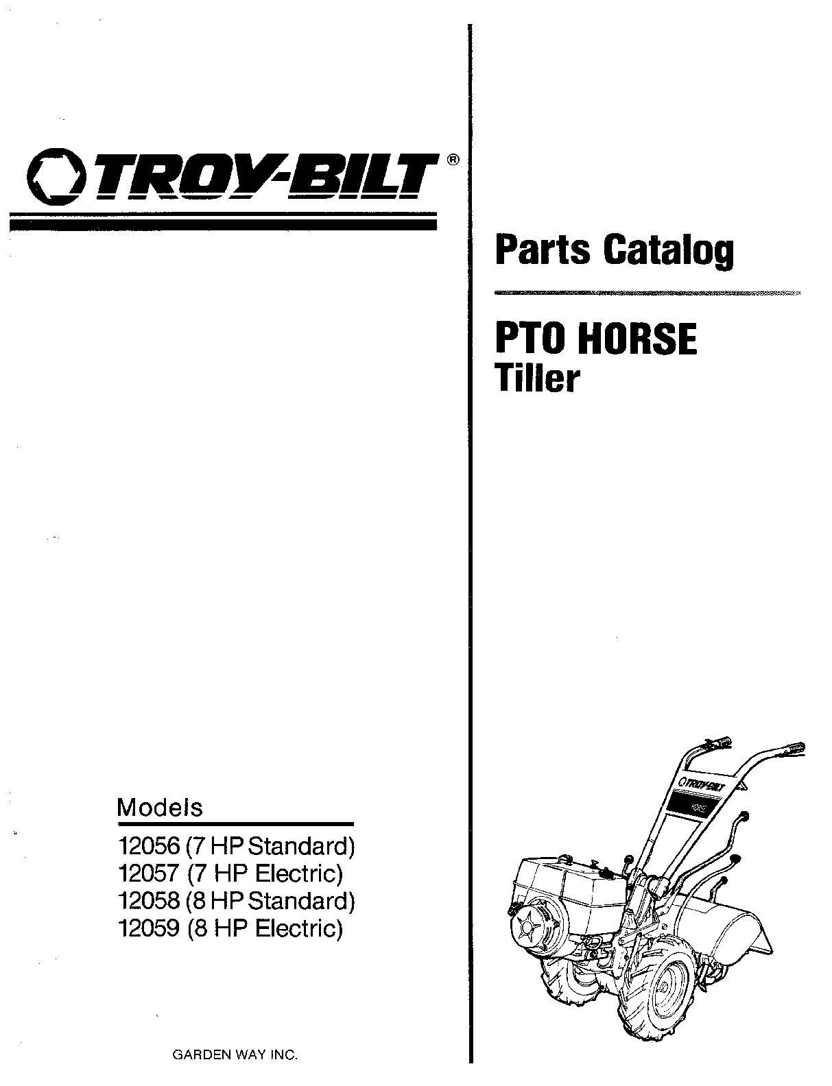 Preview of TROY BILT parts catalog PTO Horse Tiller7 HP & 8 HP MODELS 12056-12059