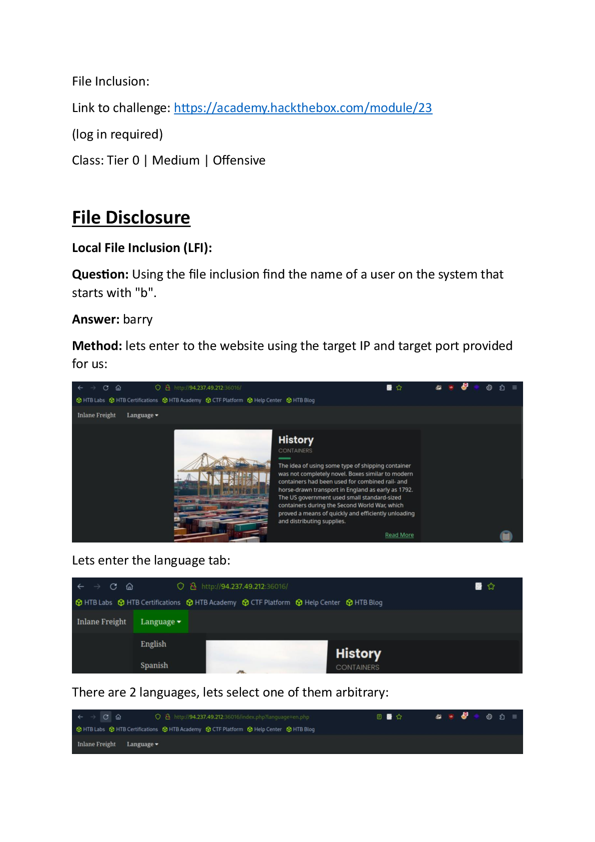 Preview of File Inclusion. Hack The Box Module 23