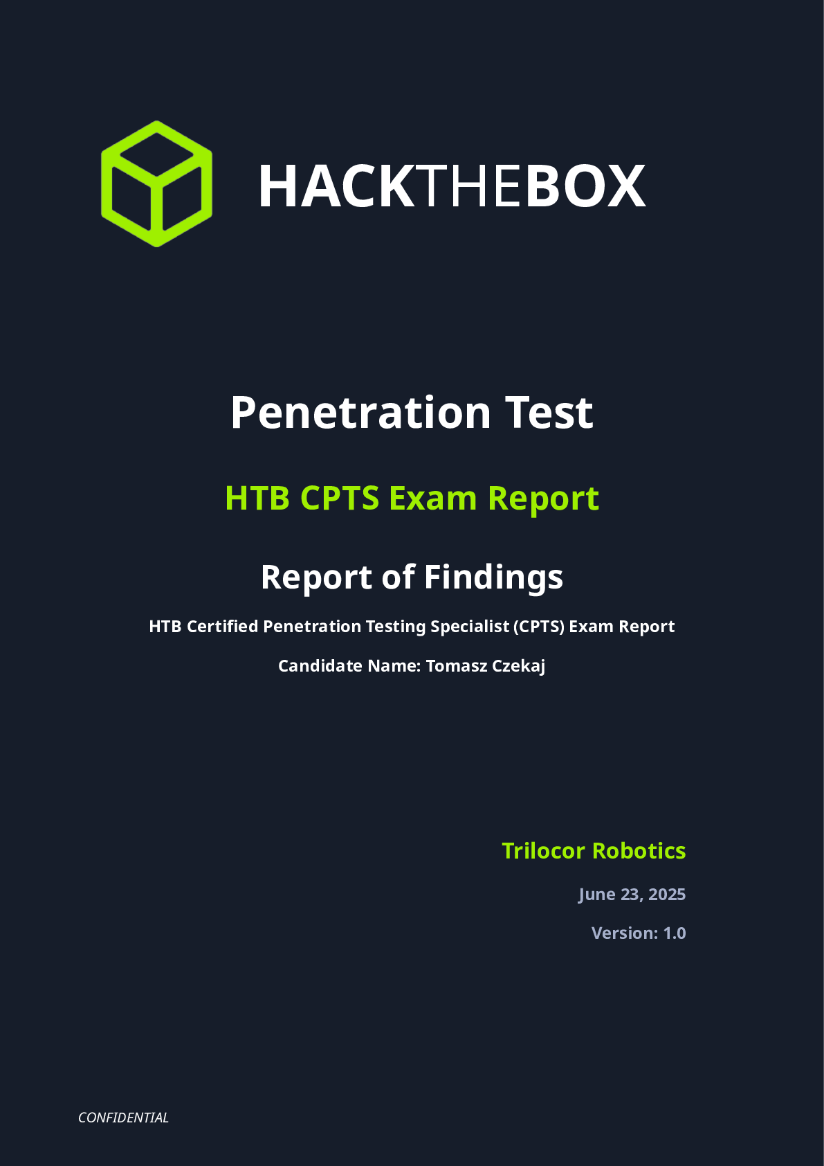 Preview image for Hack the Box Penetration Test HTB CPTS  Report of Findings HTB Certifed Penetration Testing Specialist (CPTS) Exam Report