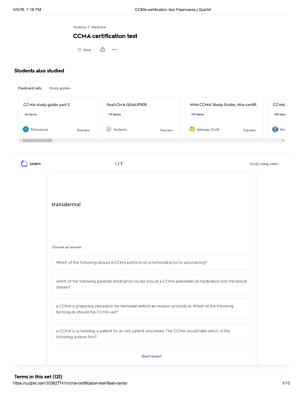 Preview of CCMA Certification Test Flashcards Quizlet / score 100% / 2025 update / NHA exam prep study guide