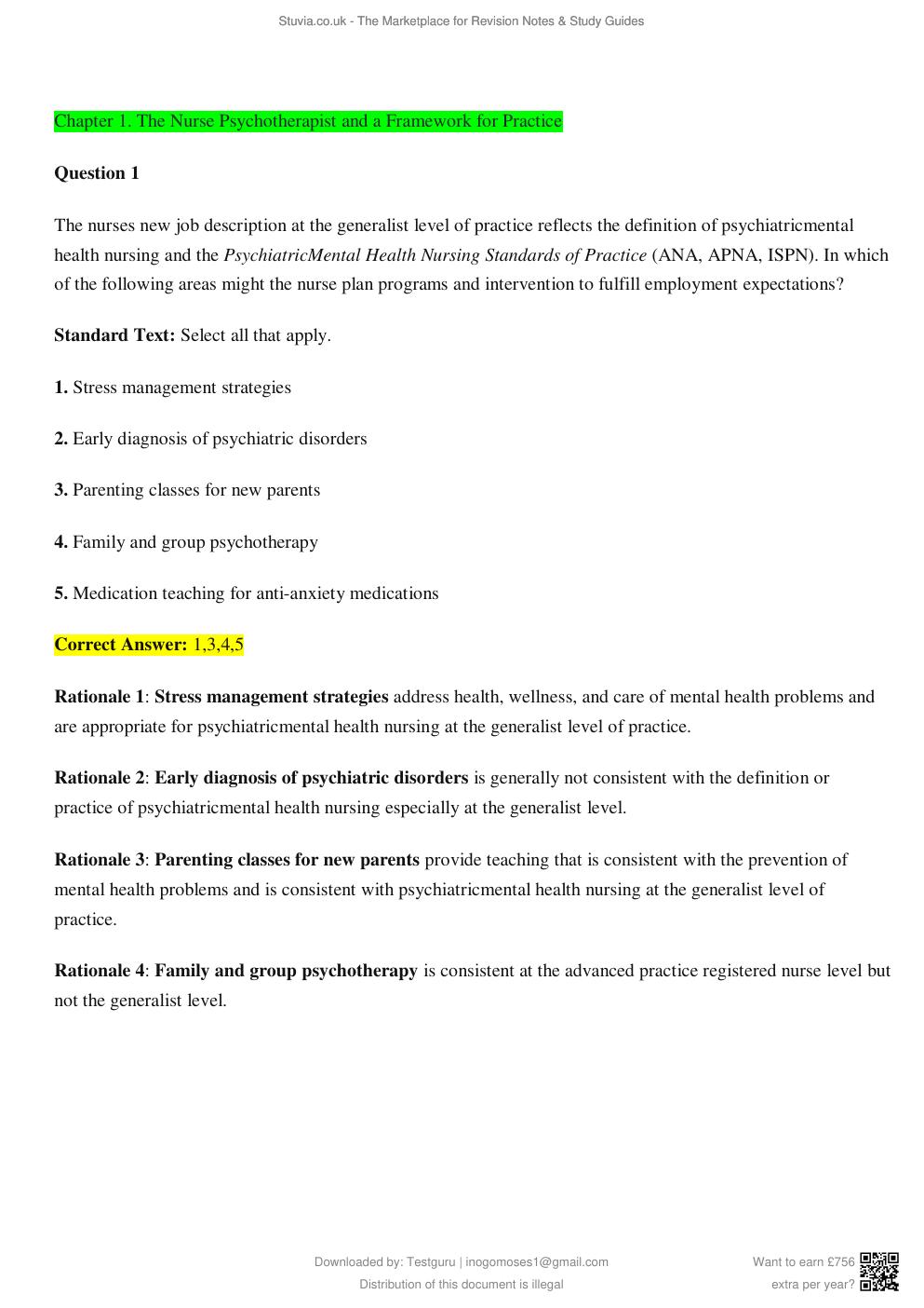 Preview page 2 of TEST BANK for Psychotherapy for the Advanced Practice Psychiatric Nurse, 2nd Edition by Kathleen Wheeler