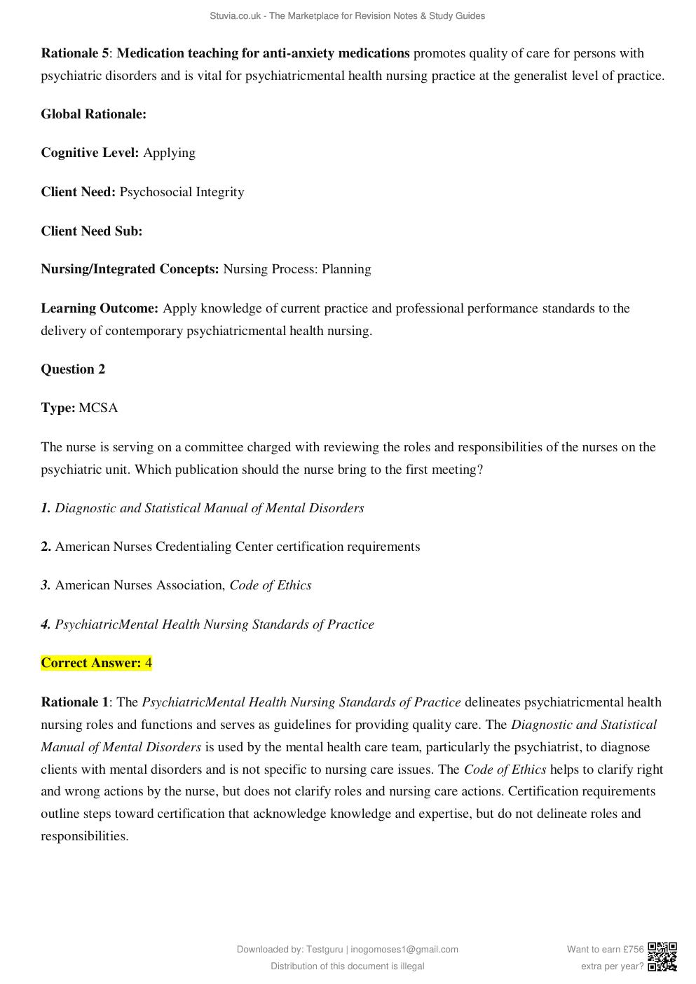 Preview page 3 of TEST BANK for Psychotherapy for the Advanced Practice Psychiatric Nurse, 2nd Edition by Kathleen Wheeler