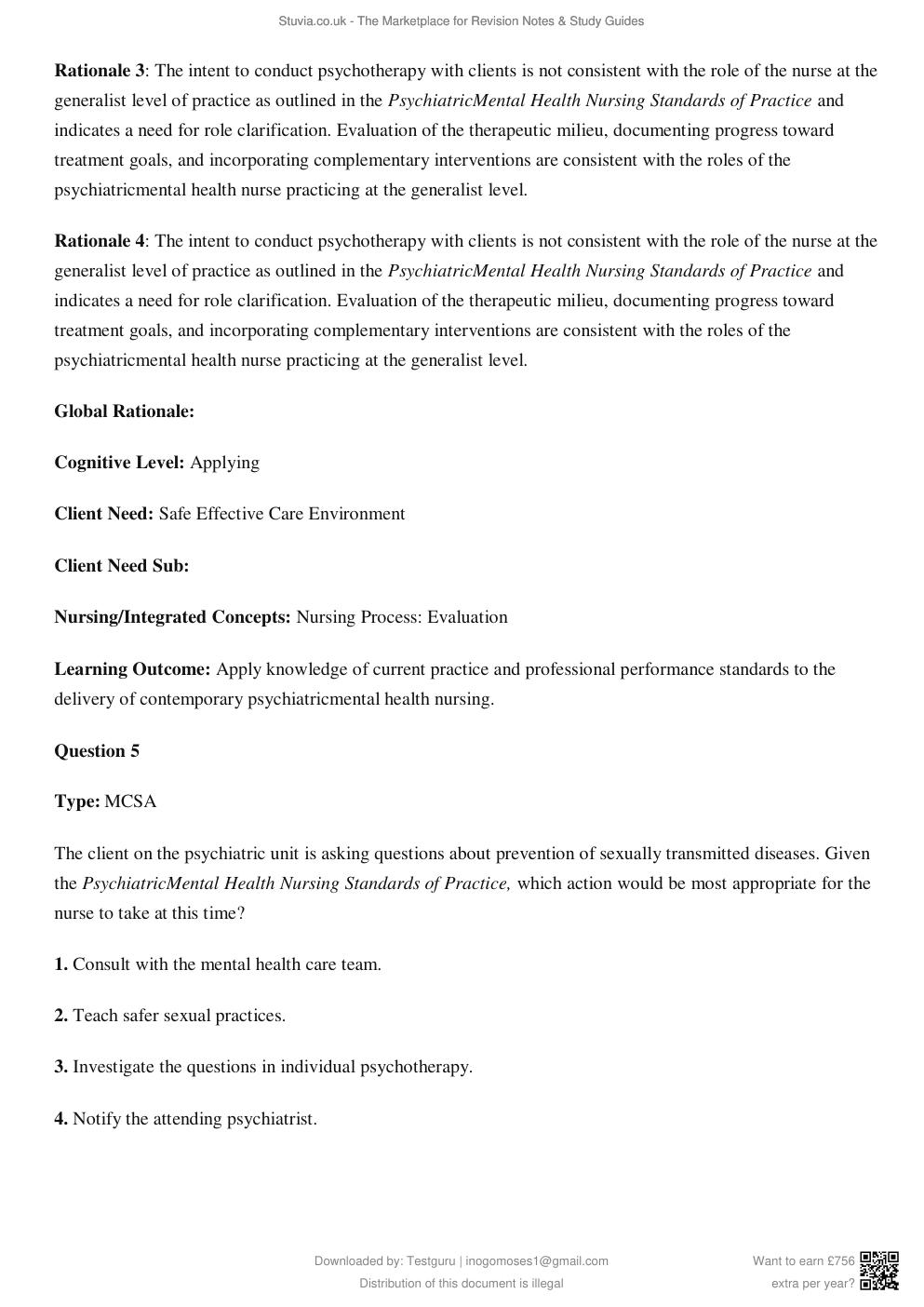 Preview page 7 of TEST BANK for Psychotherapy for the Advanced Practice Psychiatric Nurse, 2nd Edition by Kathleen Wheeler