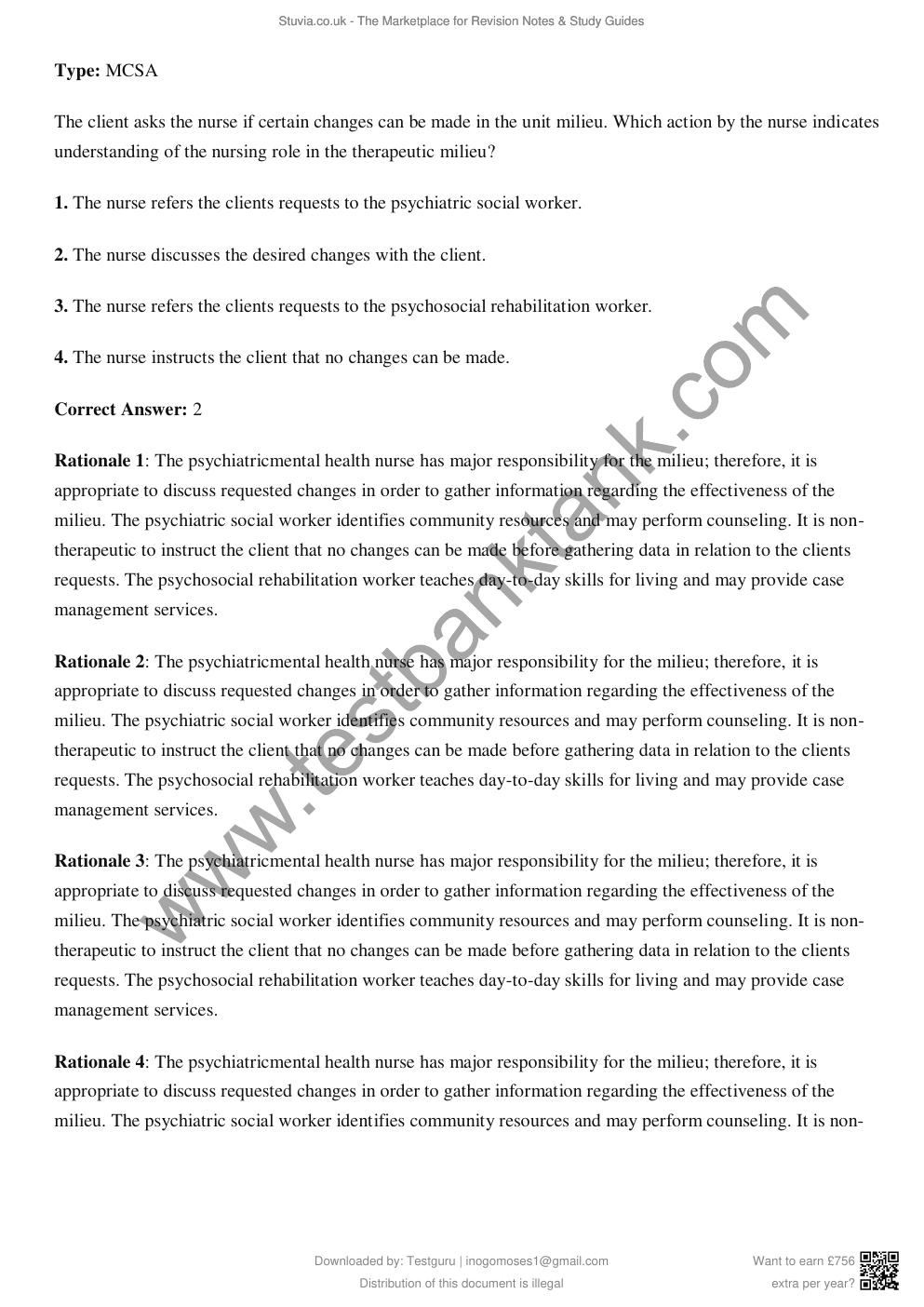 Preview page 9 of TEST BANK for Psychotherapy for the Advanced Practice Psychiatric Nurse, 2nd Edition by Kathleen Wheeler