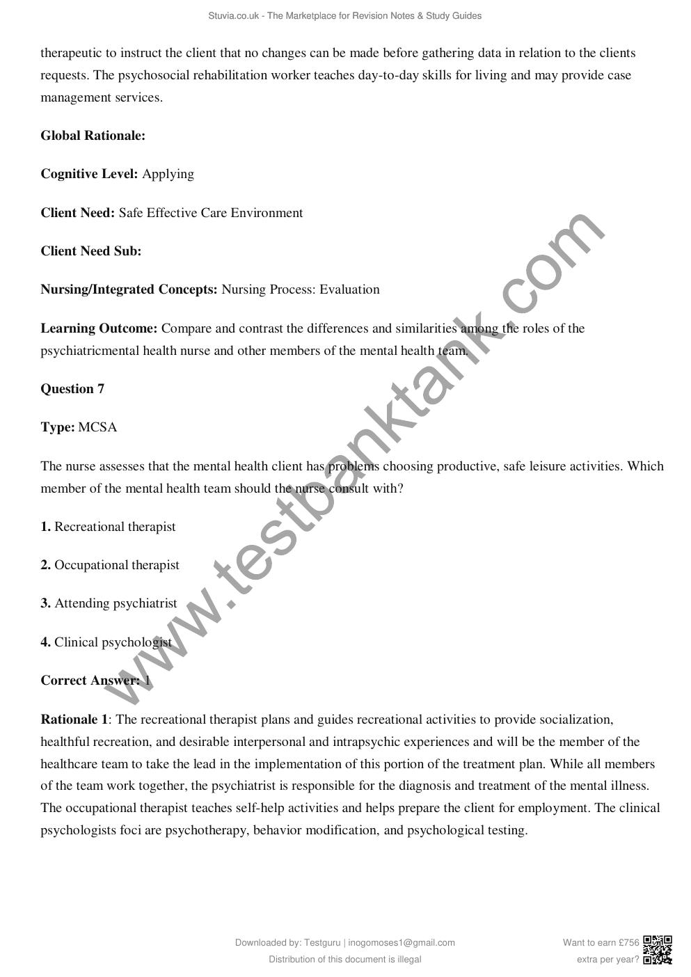 Preview page 10 of TEST BANK for Psychotherapy for the Advanced Practice Psychiatric Nurse, 2nd Edition by Kathleen Wheeler