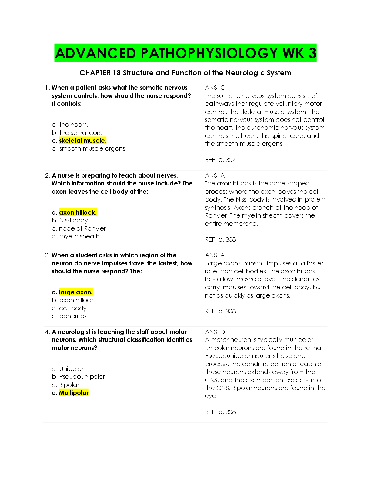 Preview of NURS 6501 ADVANCED PATHOPHYSIOLOGY_ NURS6501 WeeK 3 FINAL EXAM. Walden University. GRADED
